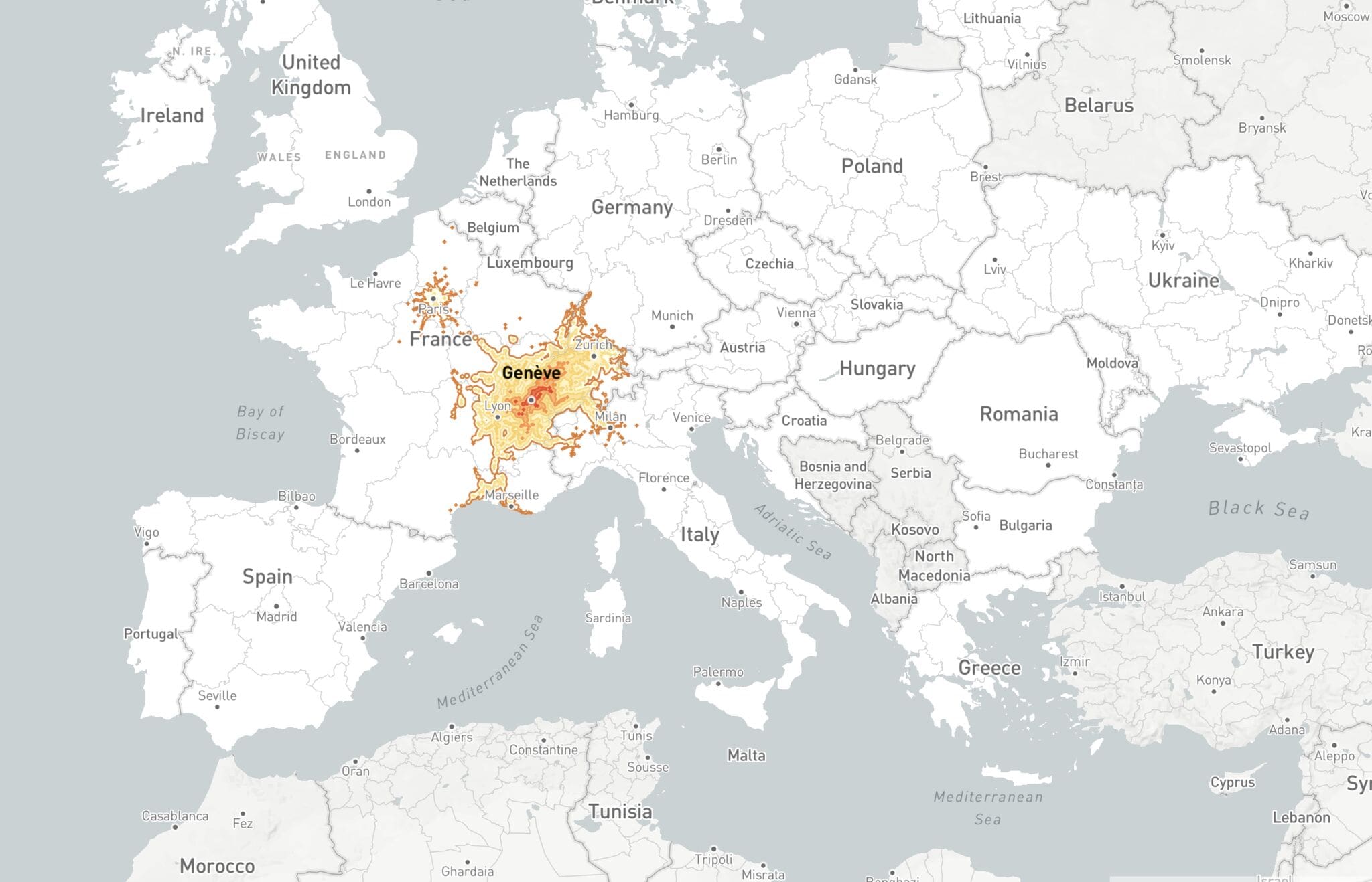 How far can you travel by train in 5 hours?